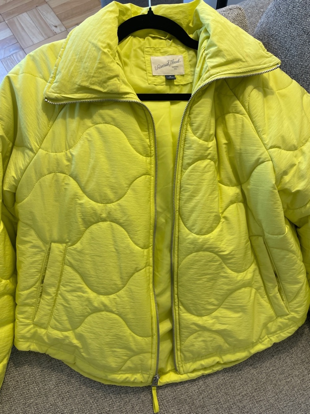 Neon Yellow Quilted Spring Puffer - Picture 2 of 3